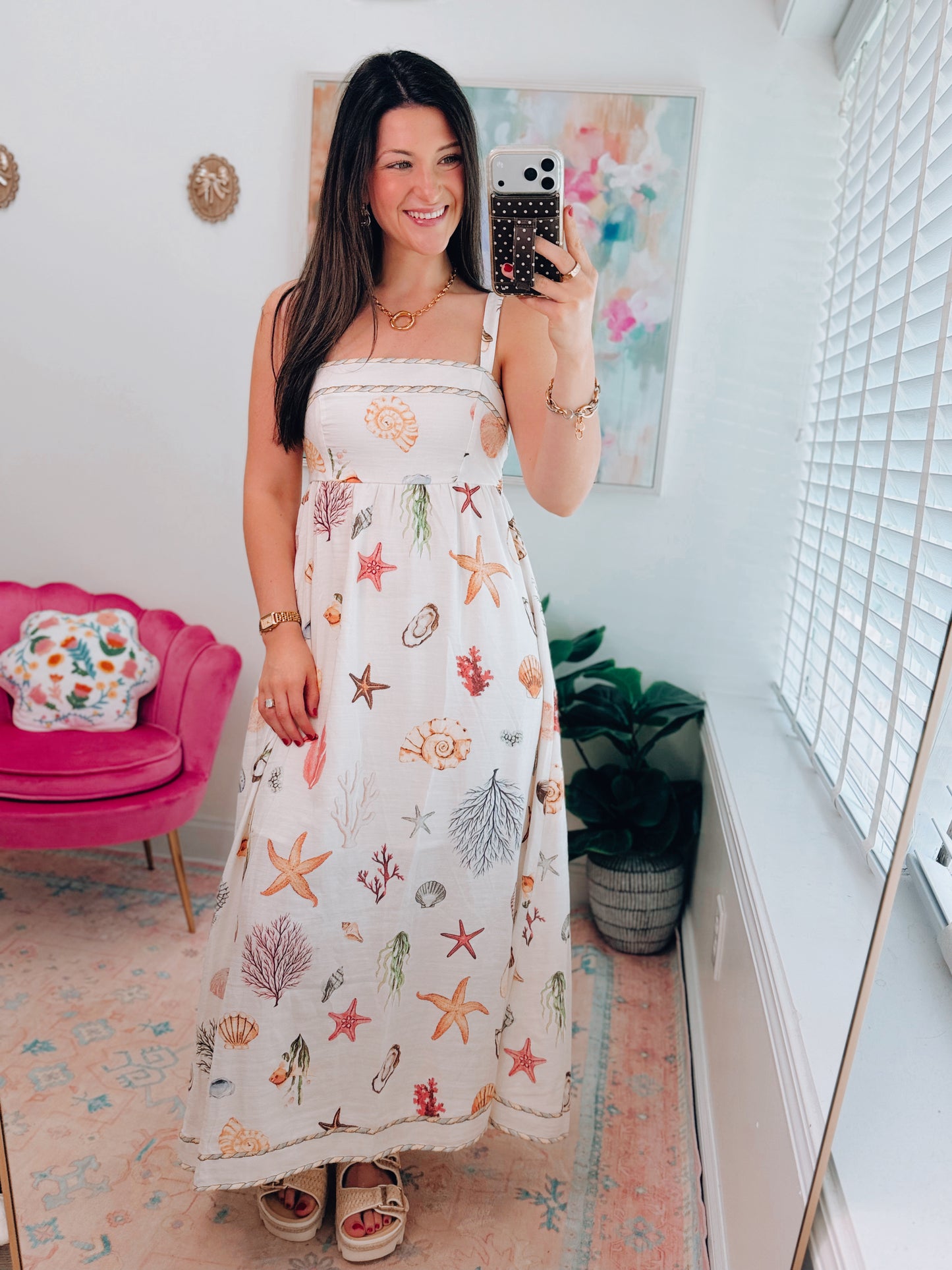 Nautical Coastal Shell Midi Dress