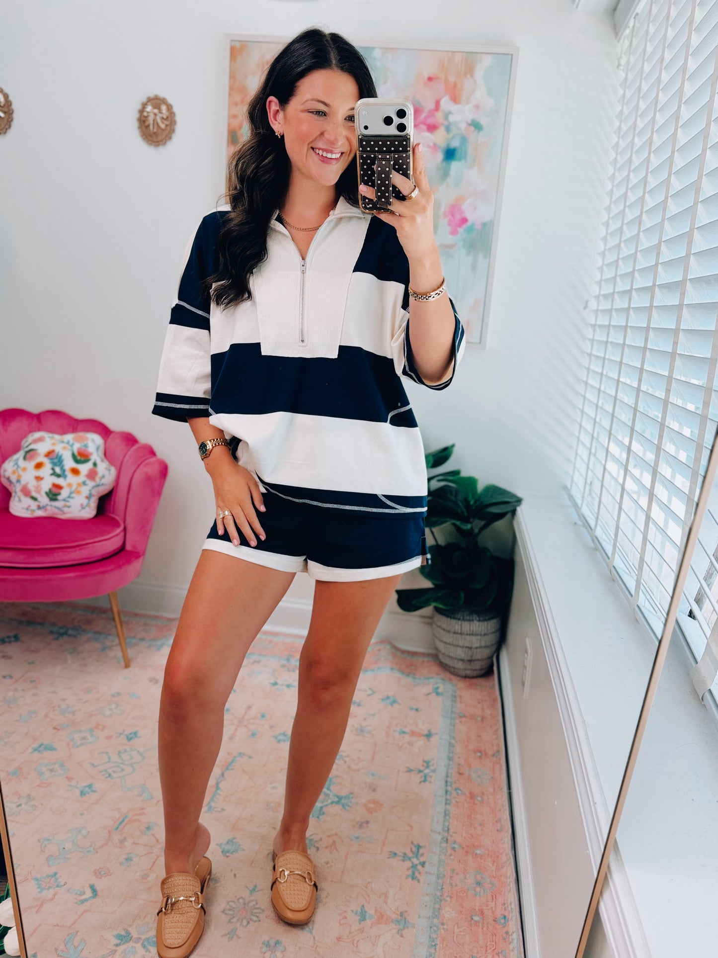 Tinley Color Block Zipper Shorts Set