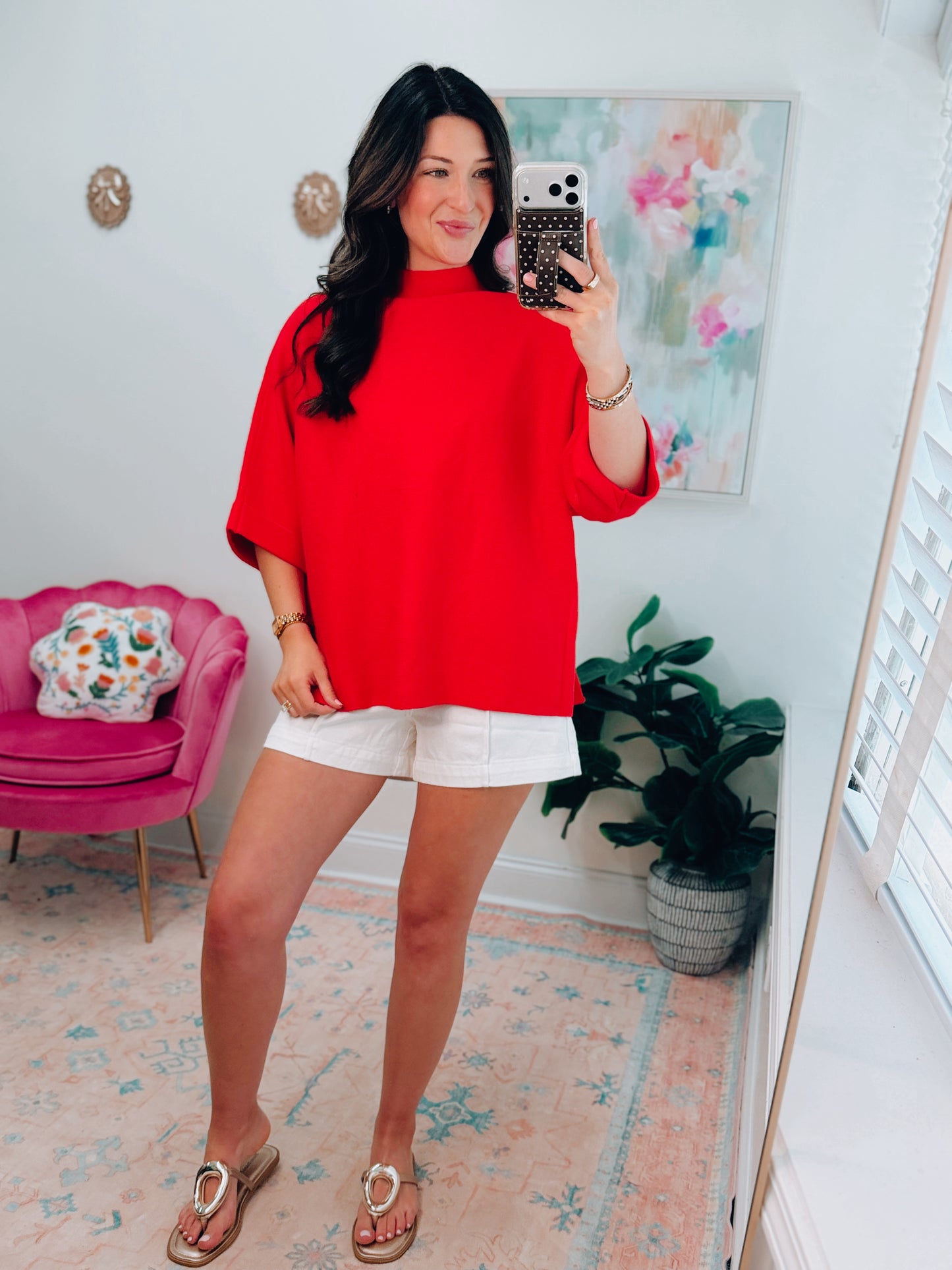 Molly Red Knit Mock Neck Top