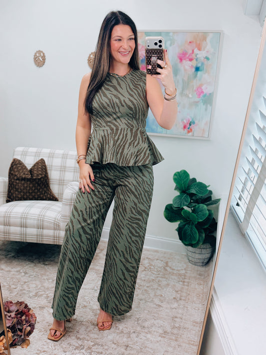 Quinn Army Zebra Denim Wide-Leg Pants