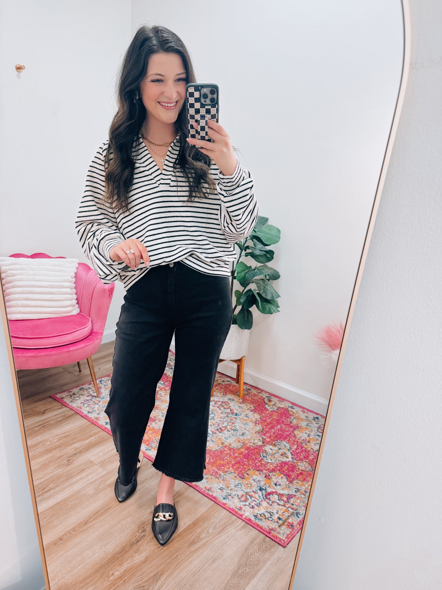 Striped Knit Collared Top