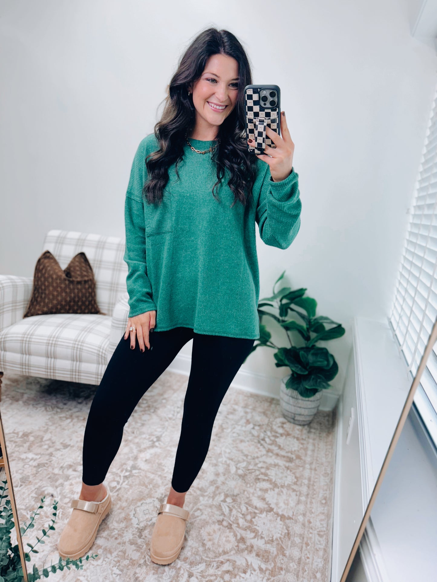 DOORBUSTER Pocket Brushed Ribbed Top - Forest