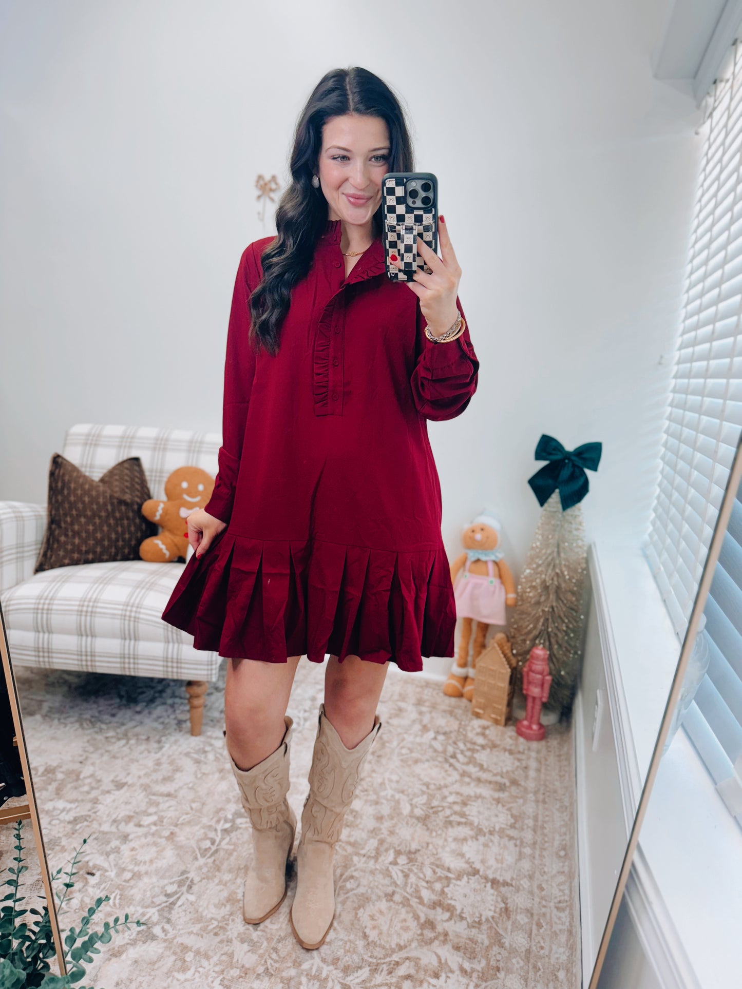 Hunter Pleated Mini Dress - Burgundy