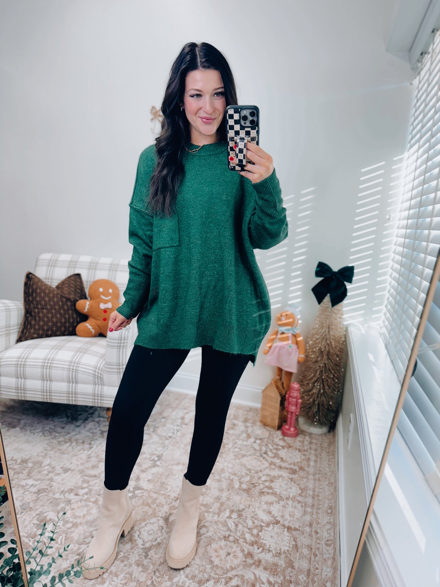 Heather Green Pocket Tee Sweater