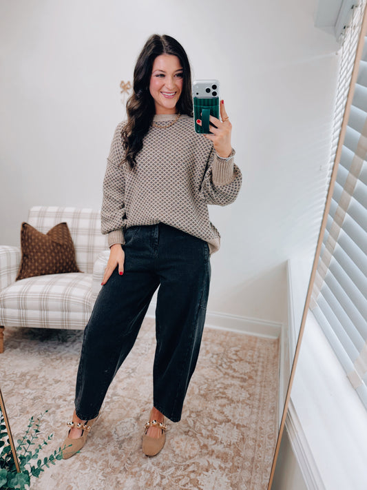 Mini Jacquard Taupe Knit Sweater