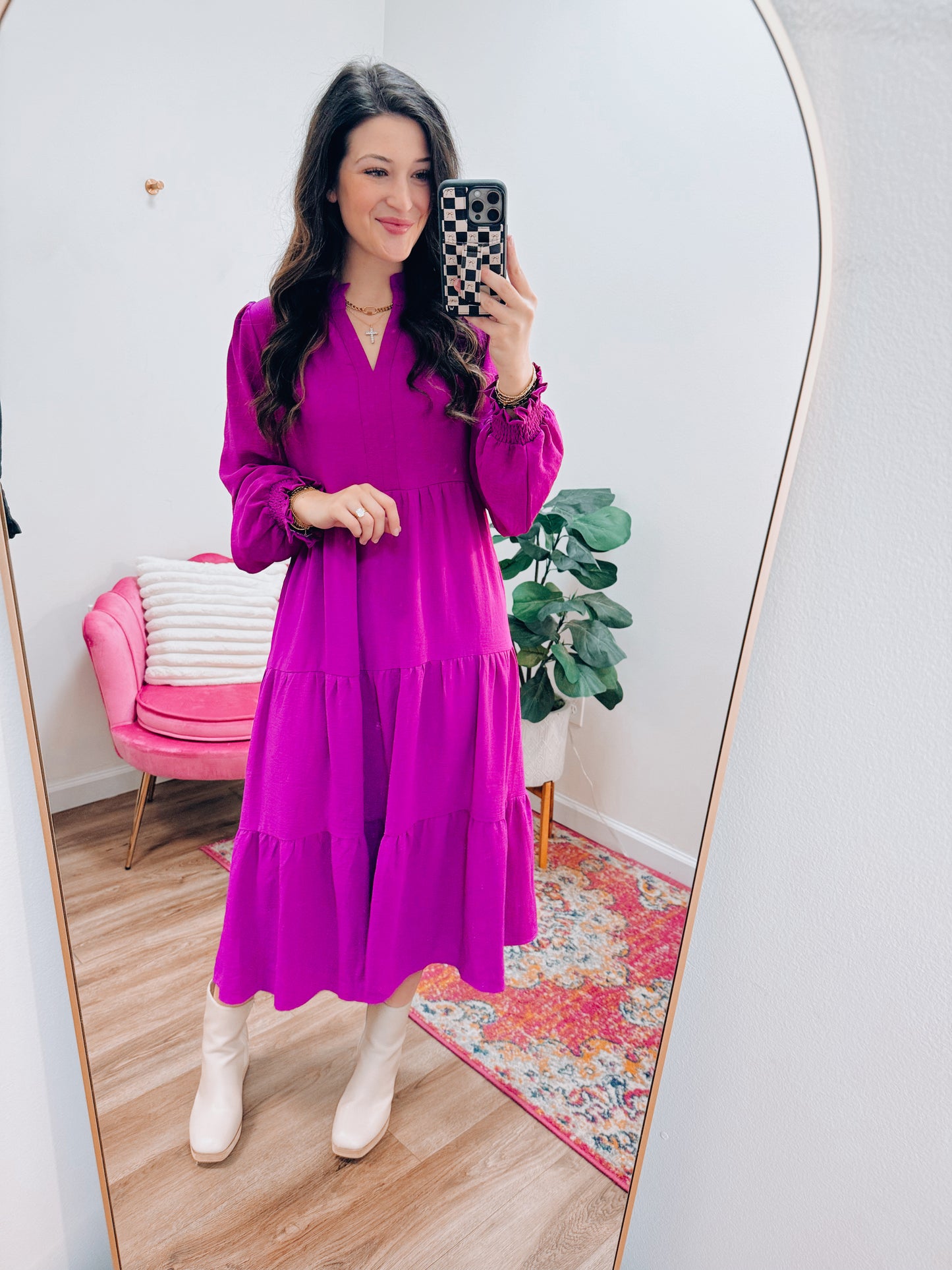 Bailey Midi Dress - Deep Magenta