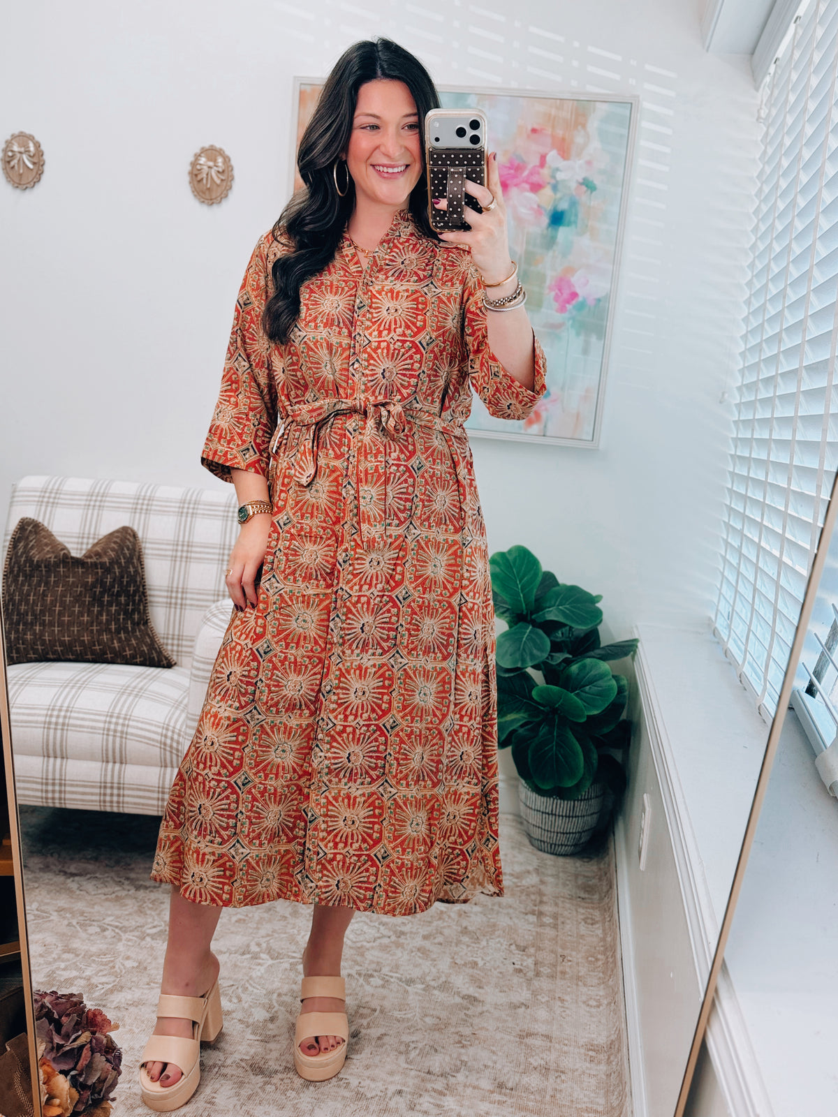 Golden Mix Tie Midi Dress