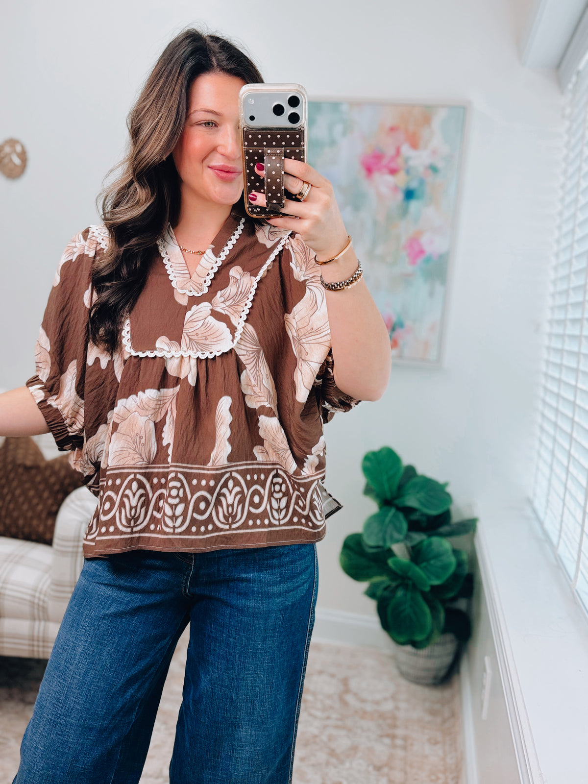 Lottie Brown Mix Scallop Top