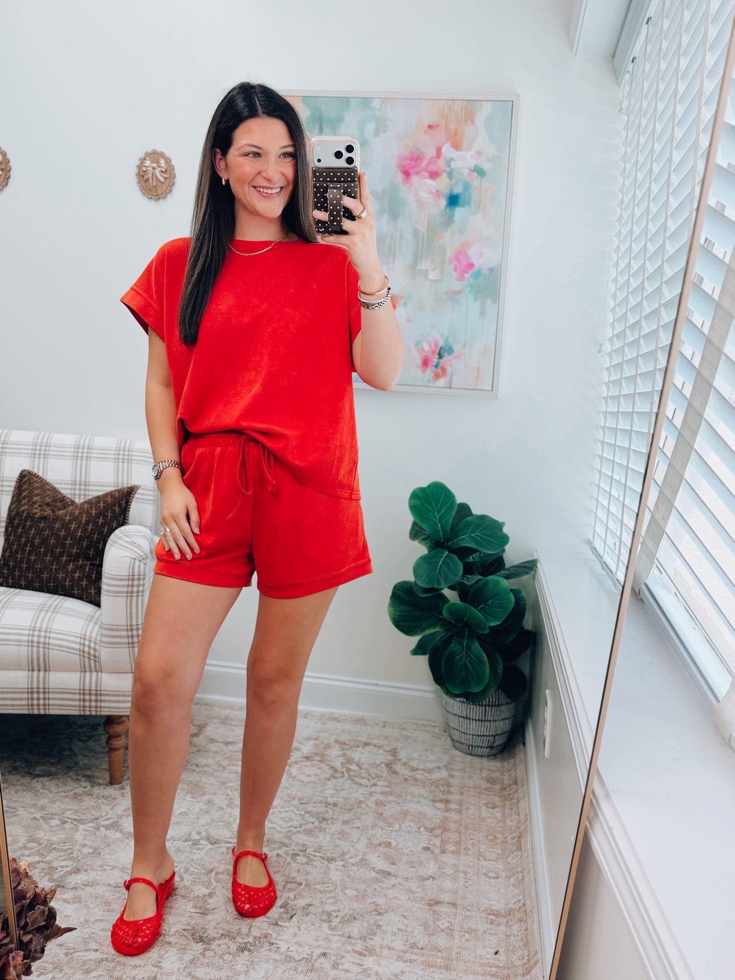 Mineral Washed Scuba Shorts Set - Red