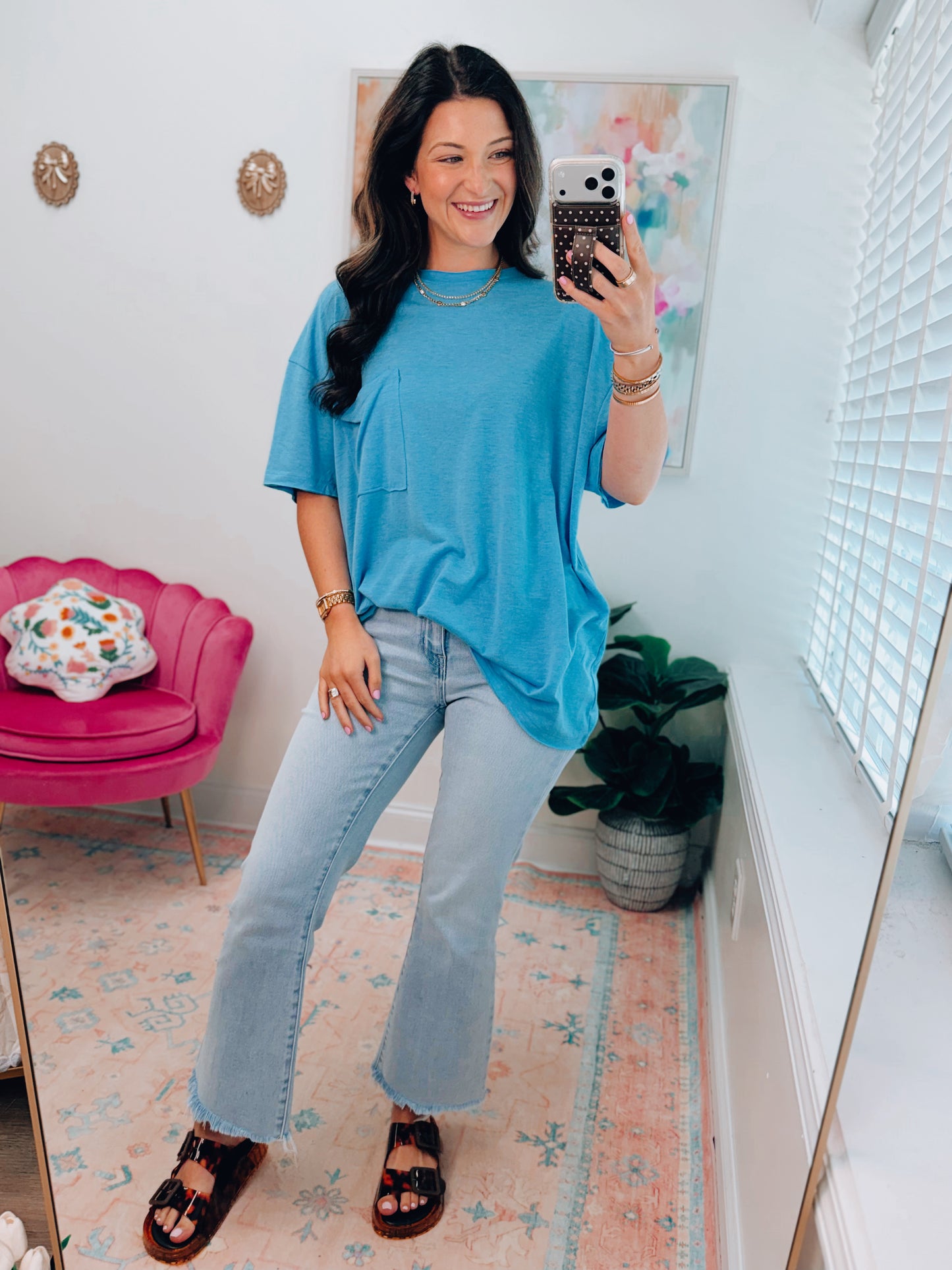 Everyday Basic Oversized Pocket Tee - Blue