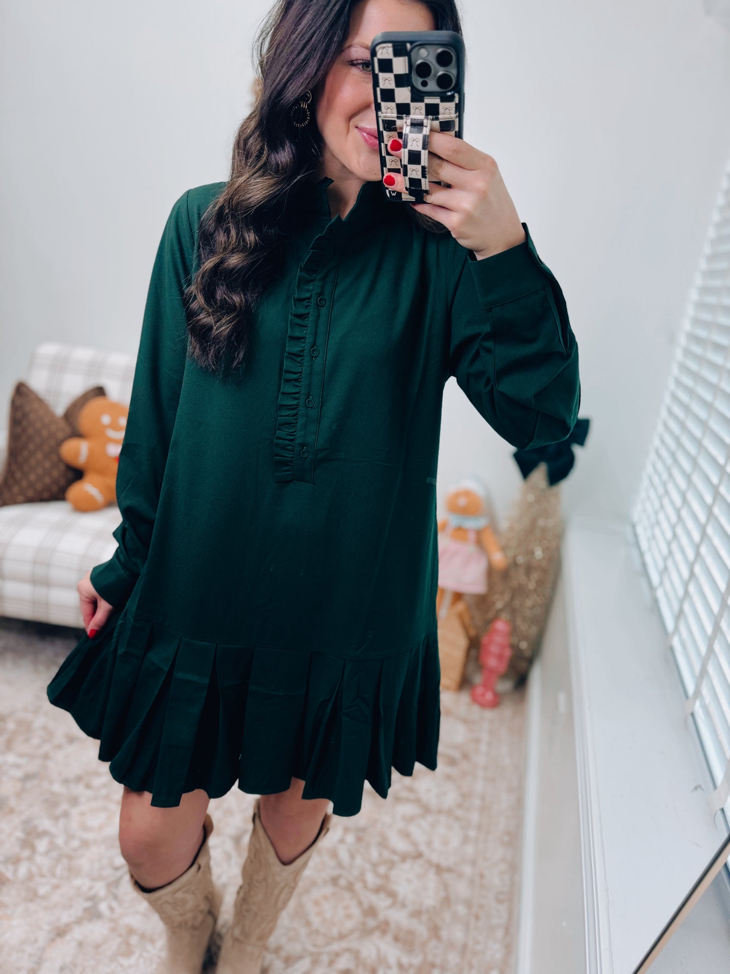 Hunter Pleated Mini Dress - Green