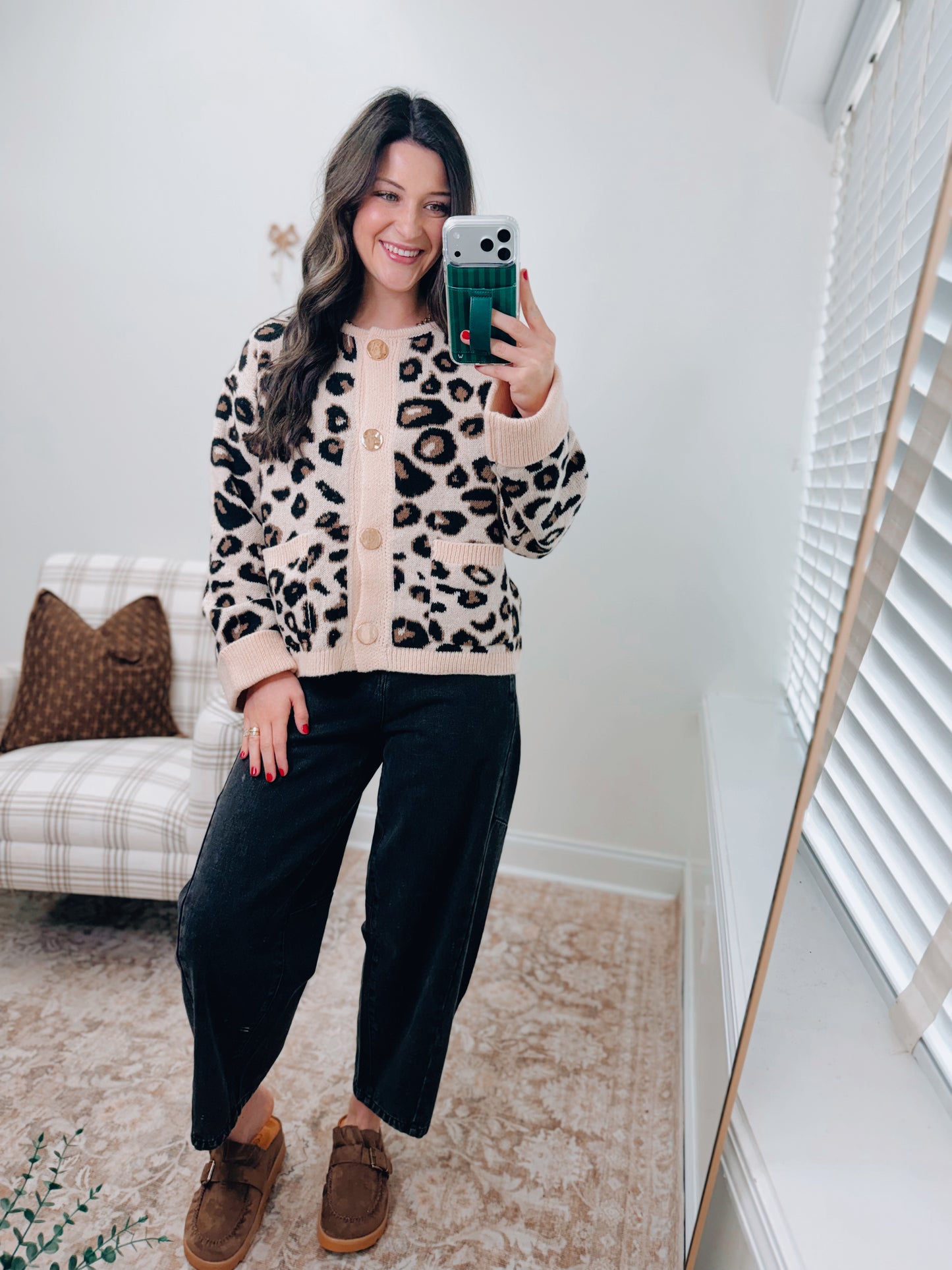 Leopard Gold Button Cardigan Sweater Top