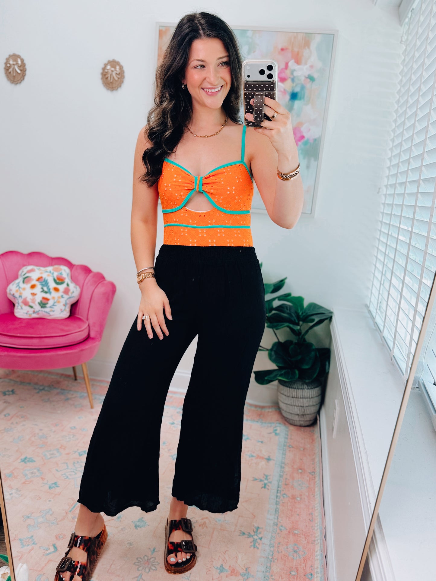Orange Eyelet One Piece Swimsuit