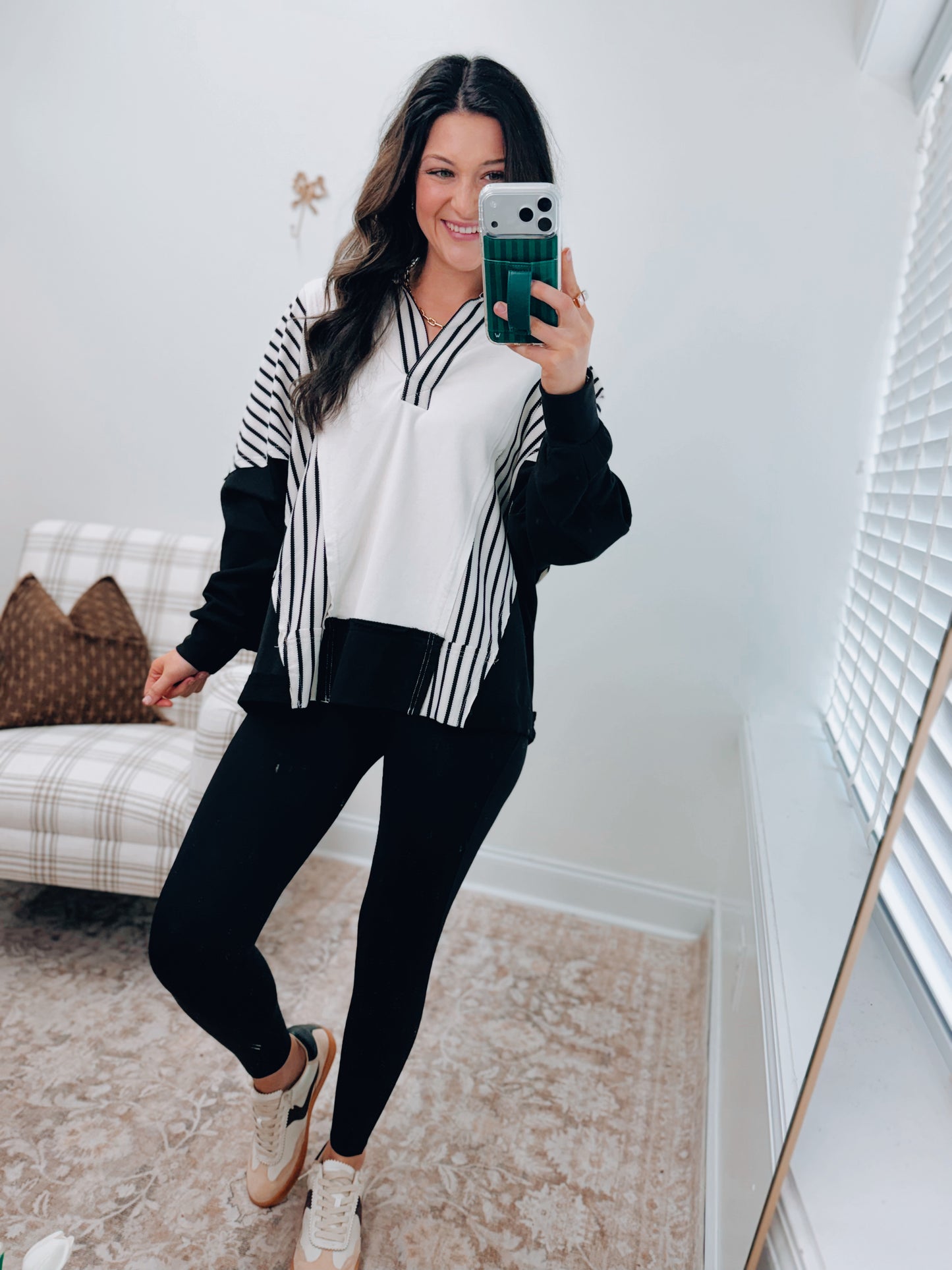 Colorblock Stripped Collar Pullover Top