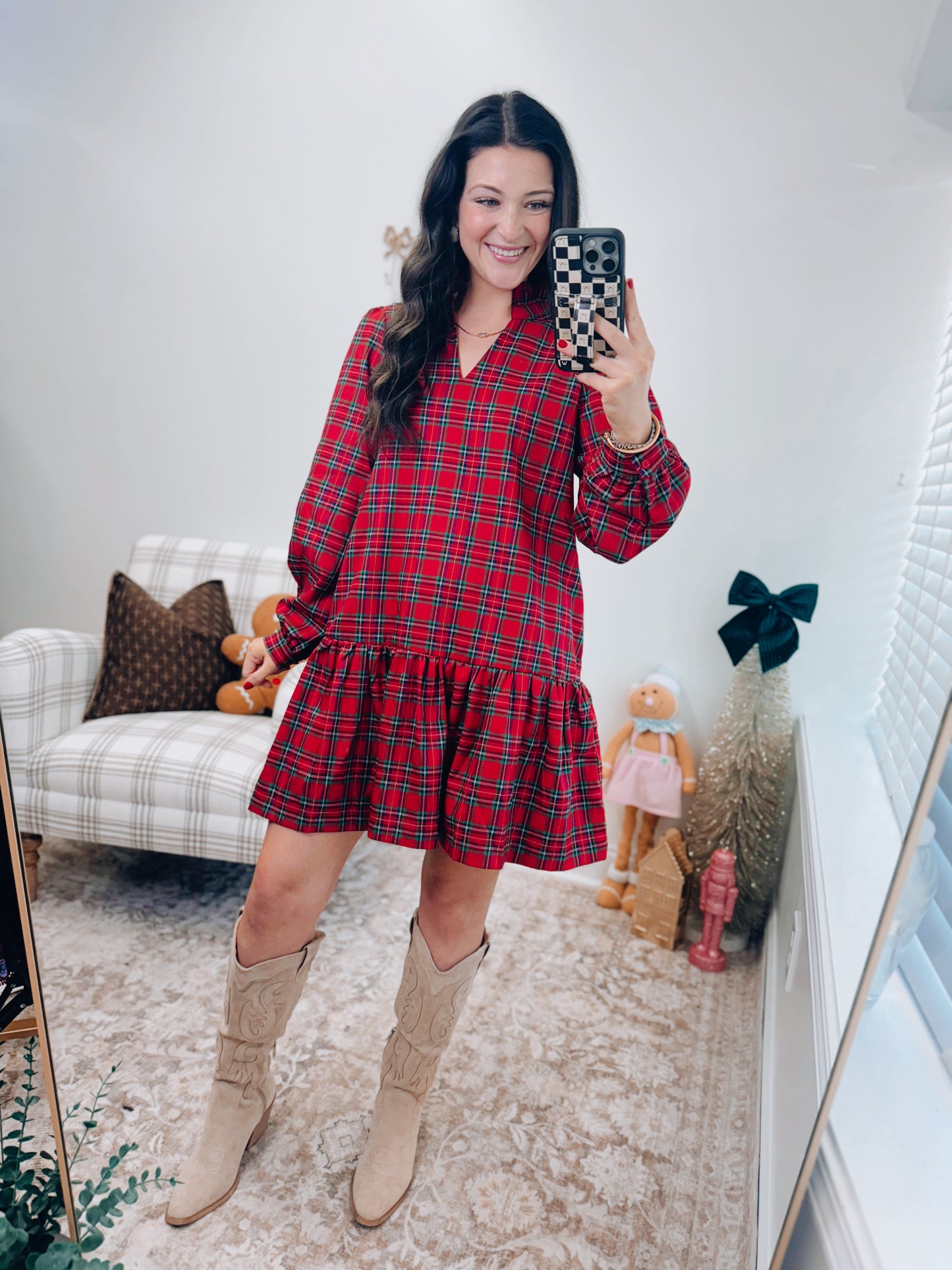 Mistletoe Plaid Mini Dress