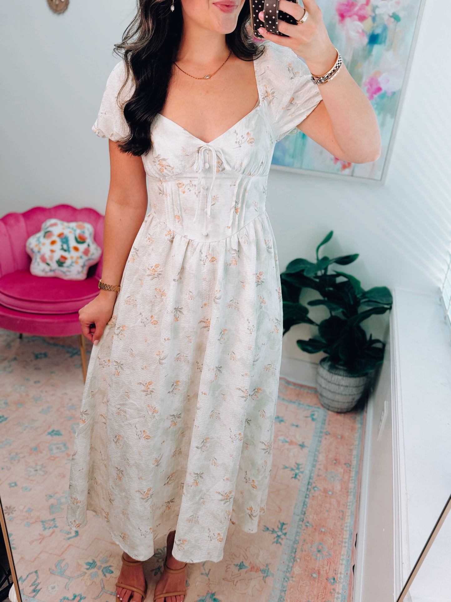 Light Olive Floral Multi Midi Dress