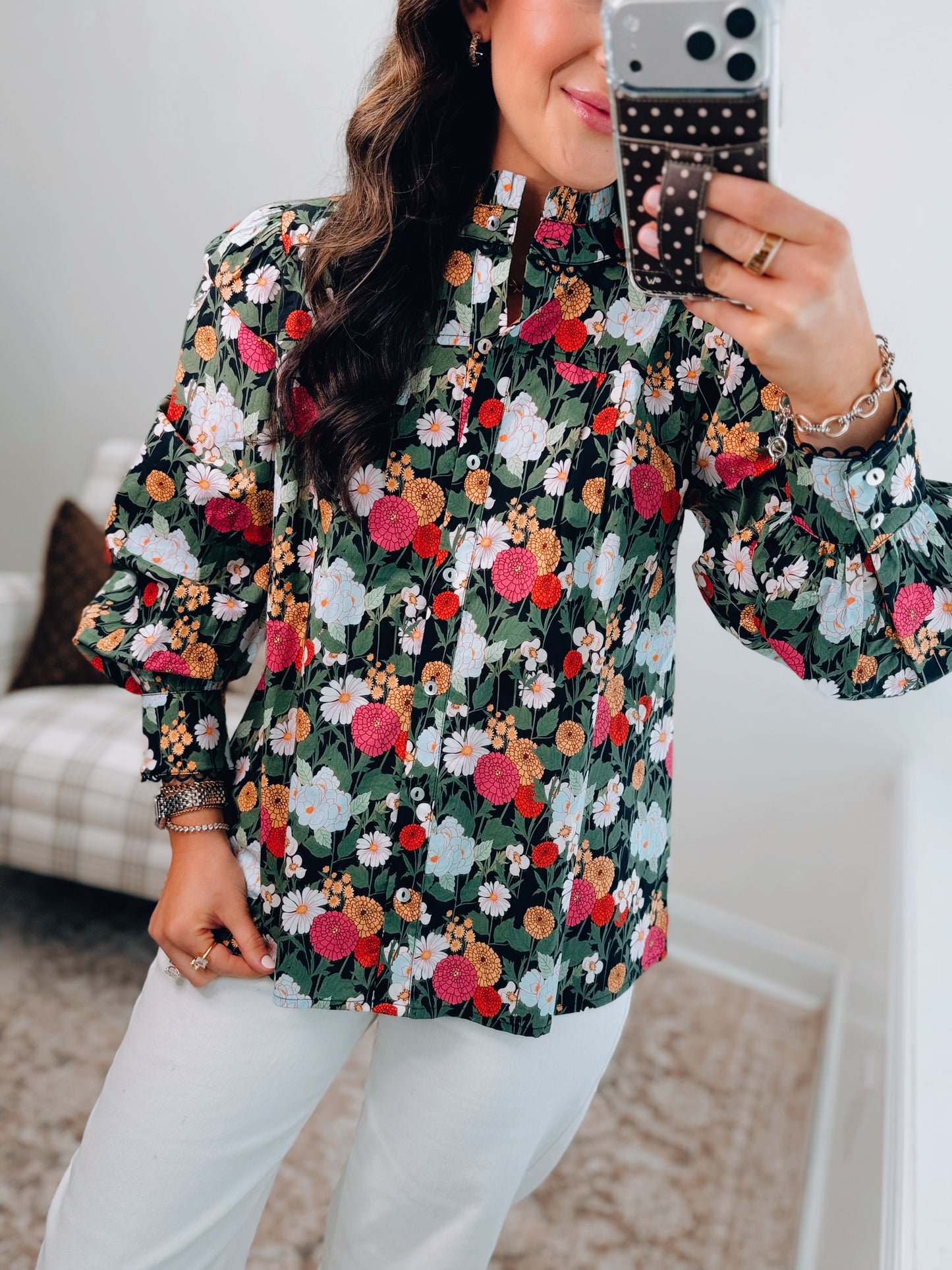 Charlotte Floral Scallop Trim Top