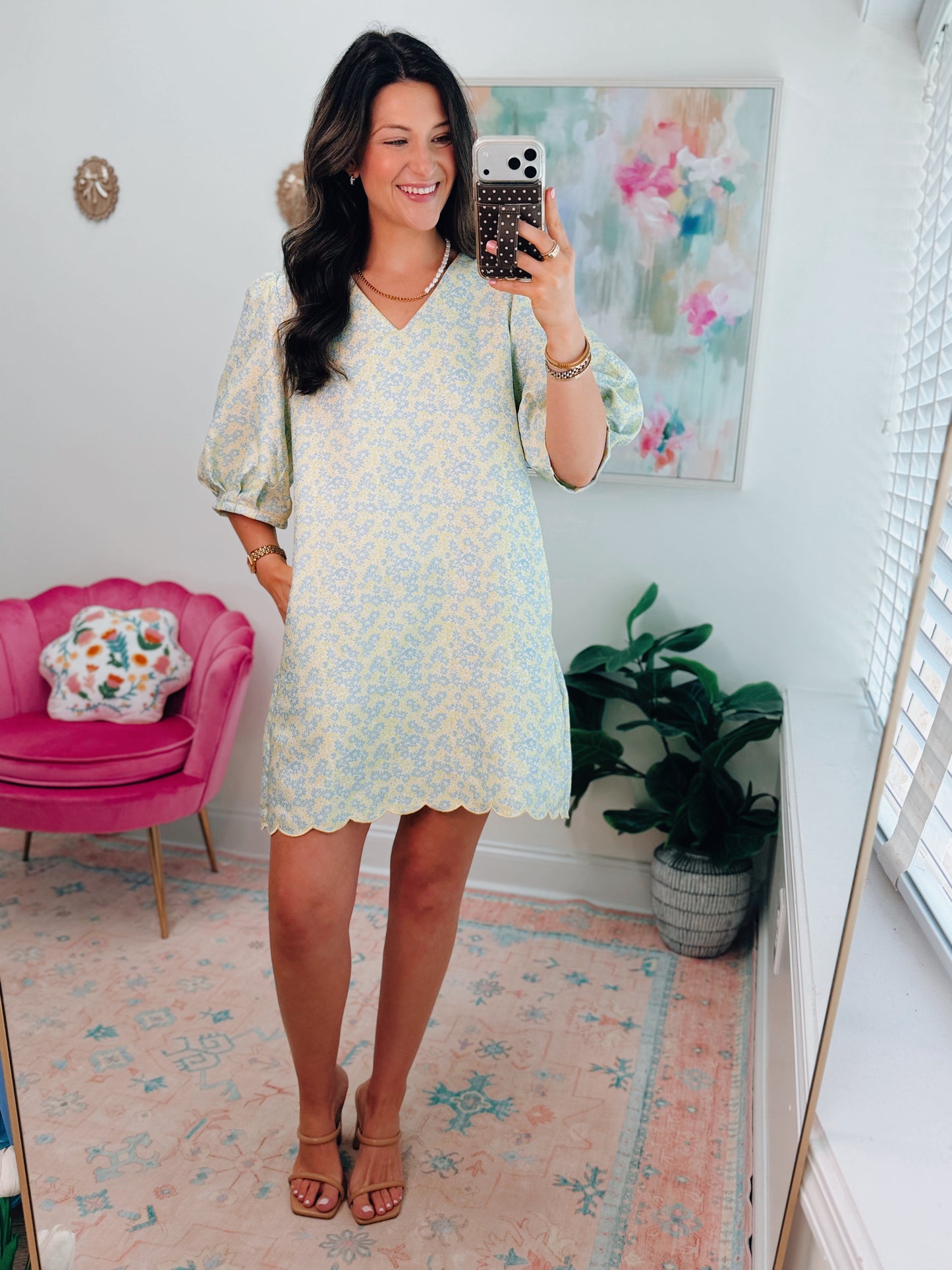 Masie Lime Floral Scallop Mini Dress