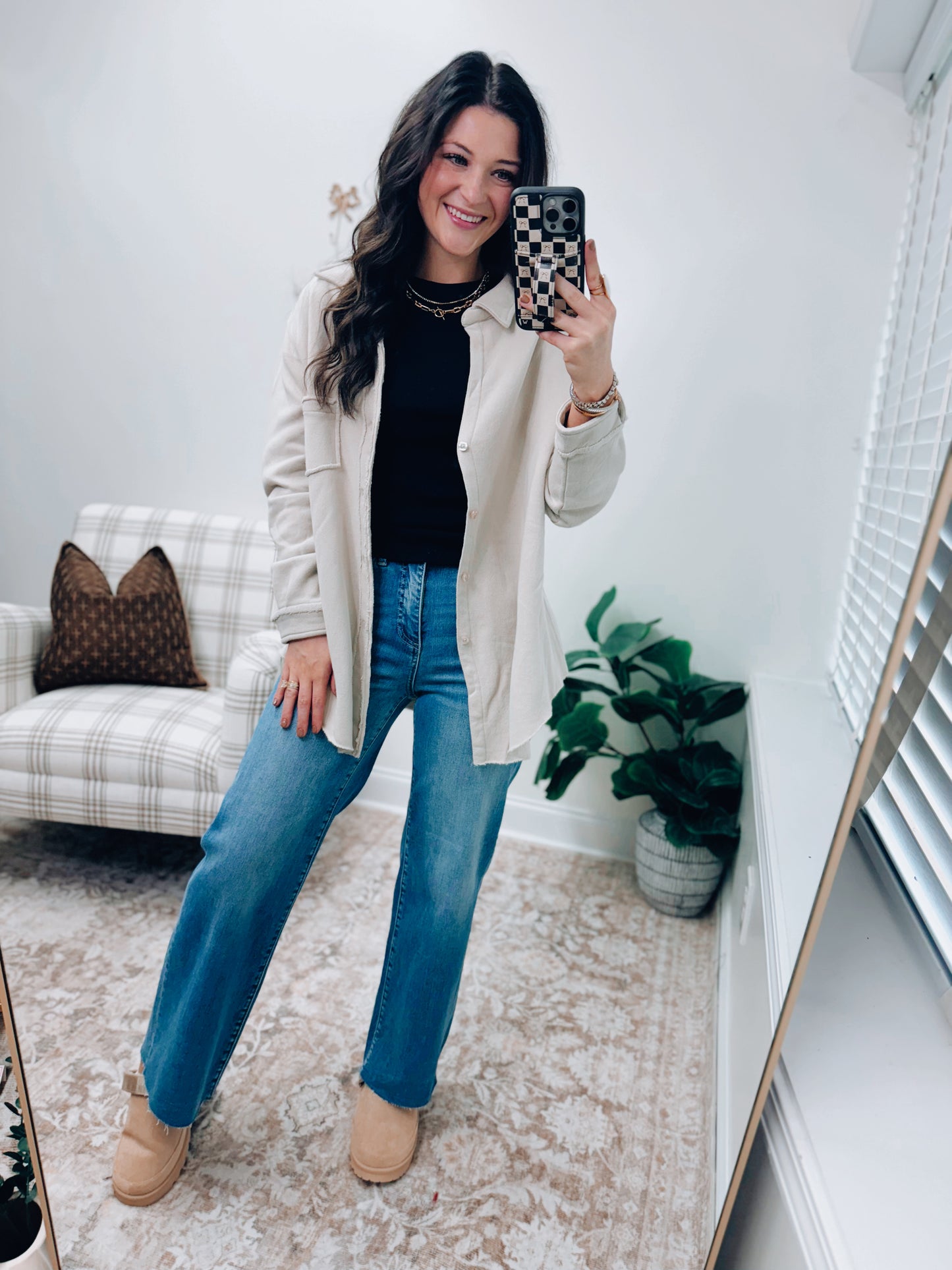 Raw Edge Cotton Button Down Shacket