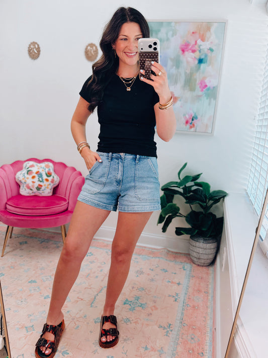 Basic Ribbed Baby Tee - Black