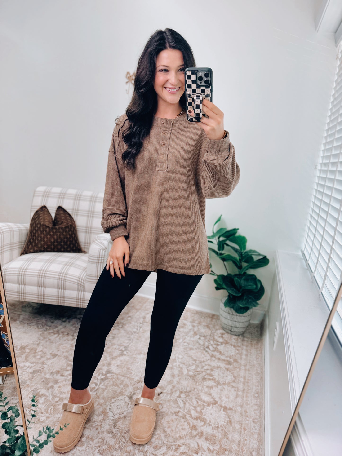 DOORBUSTER Button Brushed Ribbed Sweater - Mocha