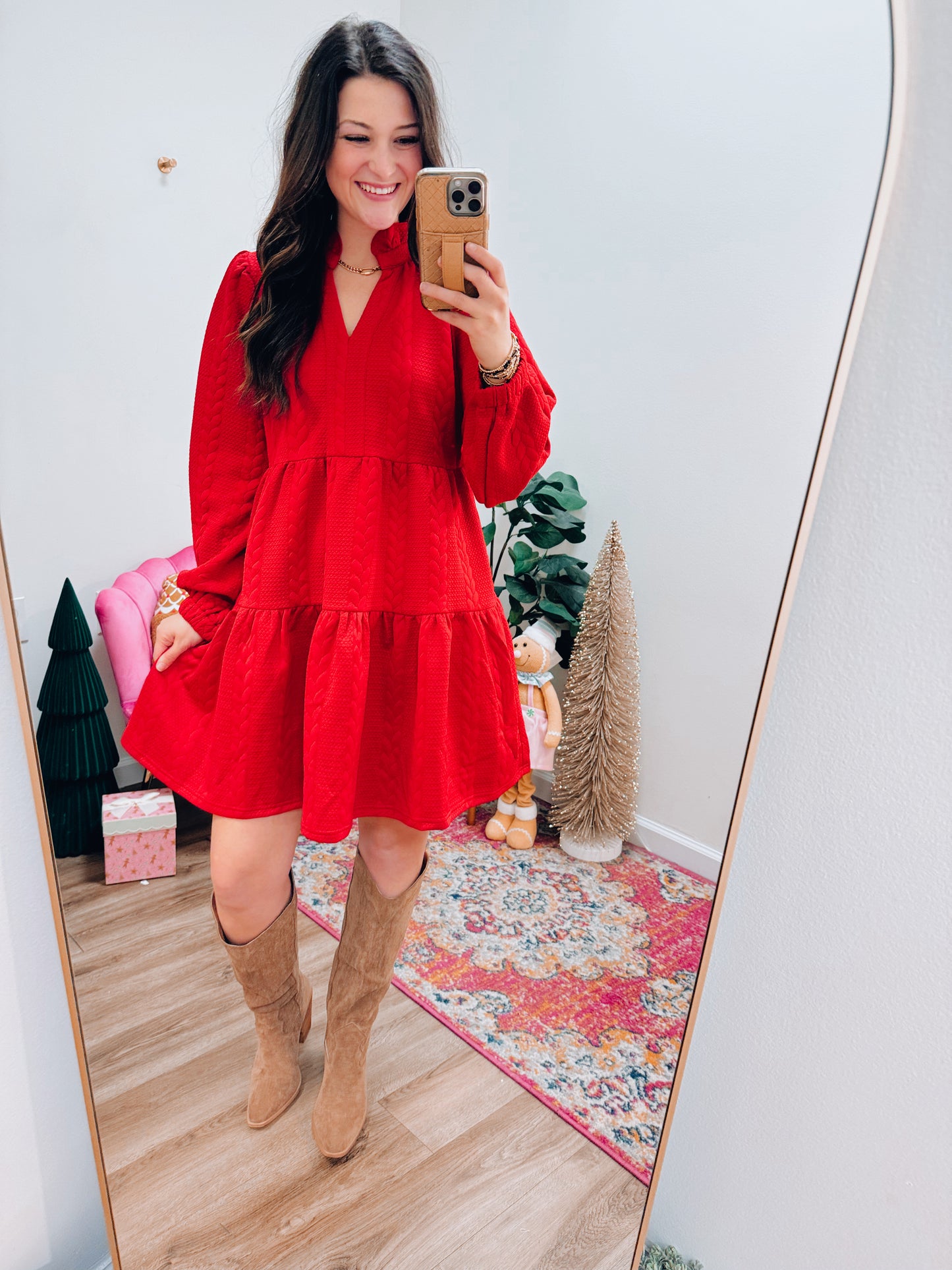 Holiday Red Cable Textured Mini Dress