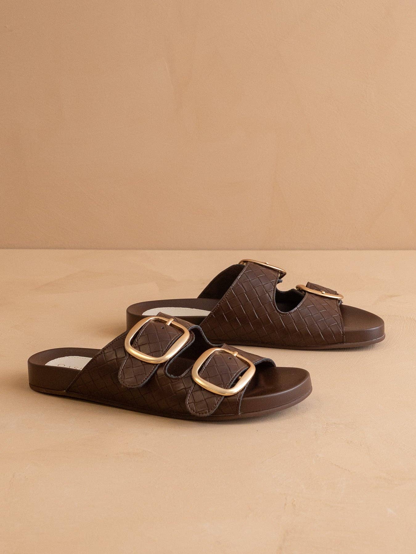 The Desiree | Coffee Modern Woven Buckle Spring Slide