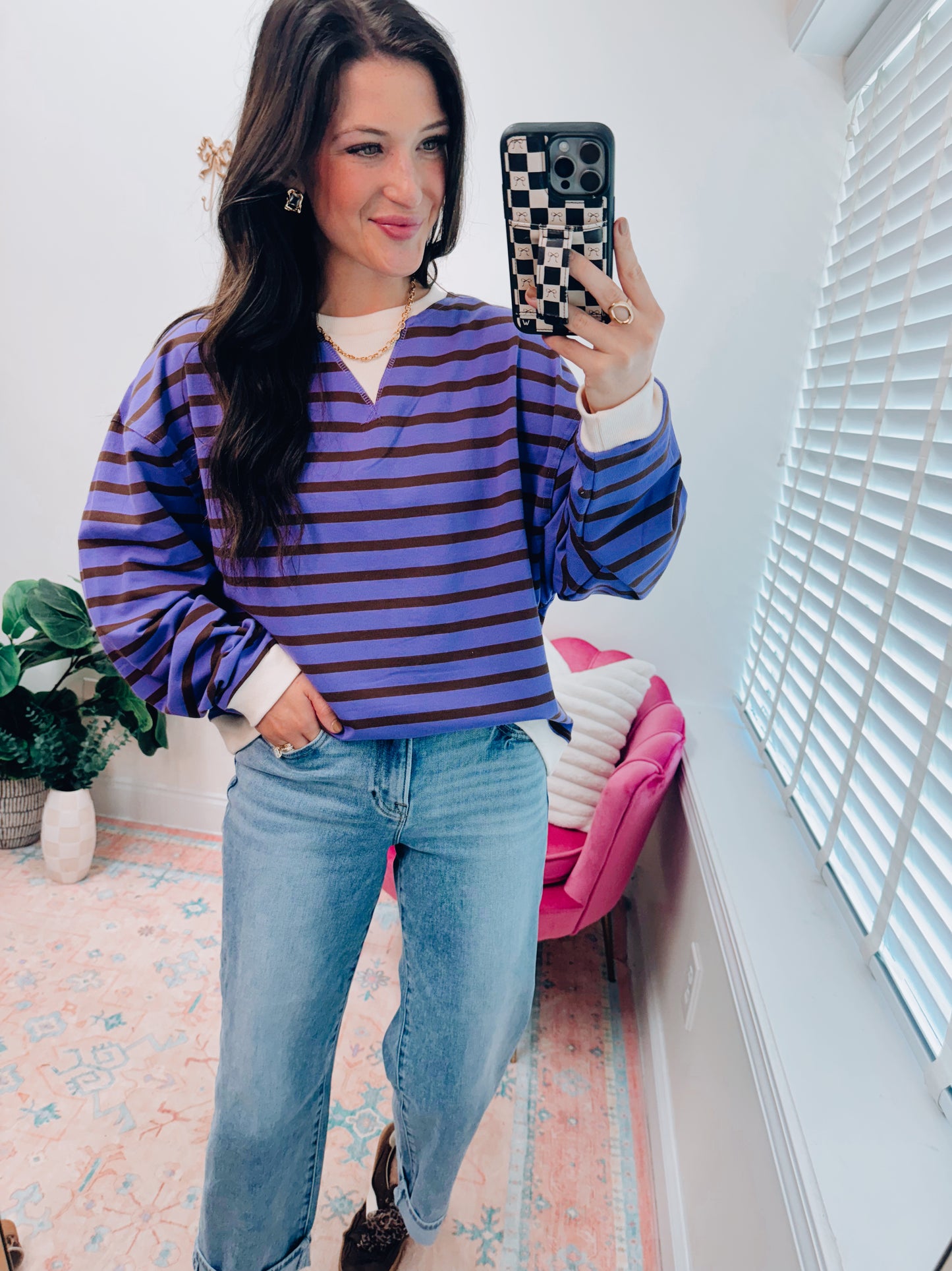Orchid Muse Striped Crewneck