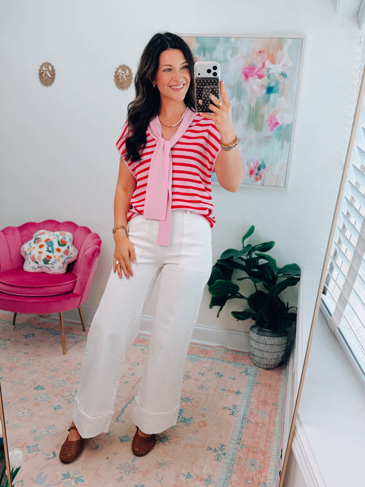 Poppy Stripped Tie Top