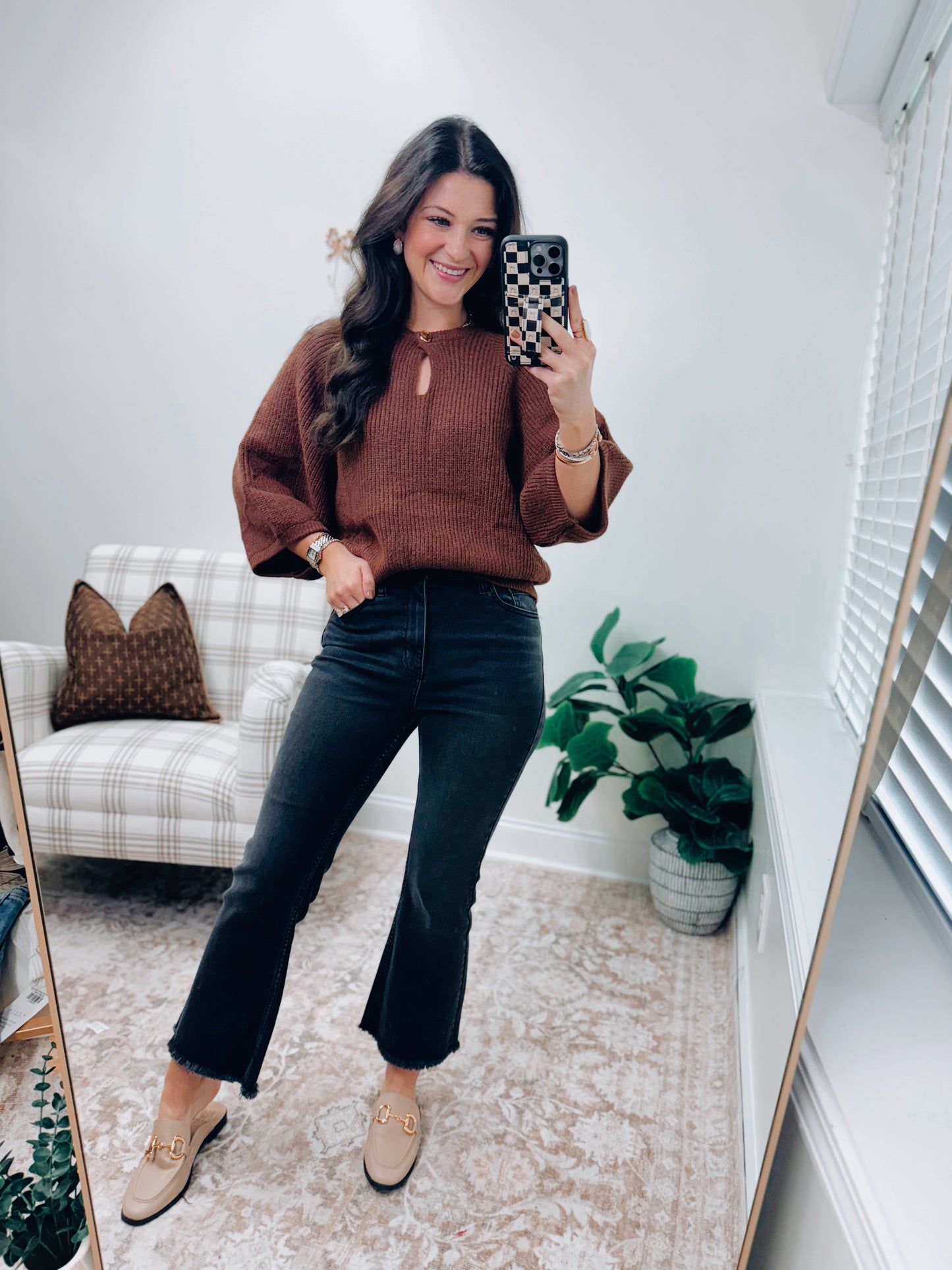 Chocolate Gold Button Sweater