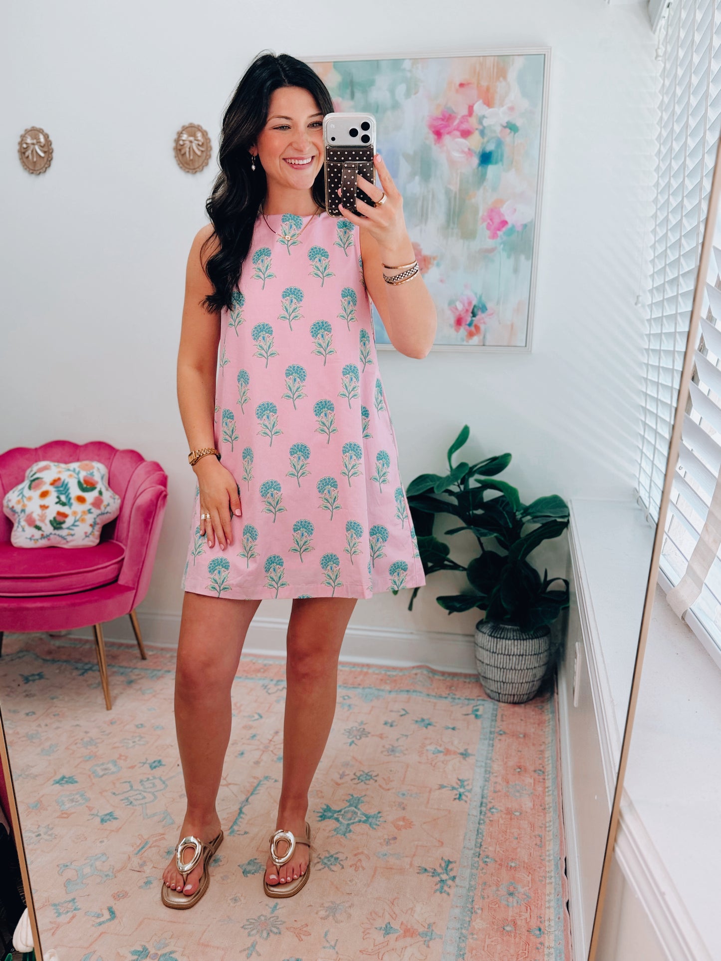 Pink Hydrangea Back Tie Mini Dress