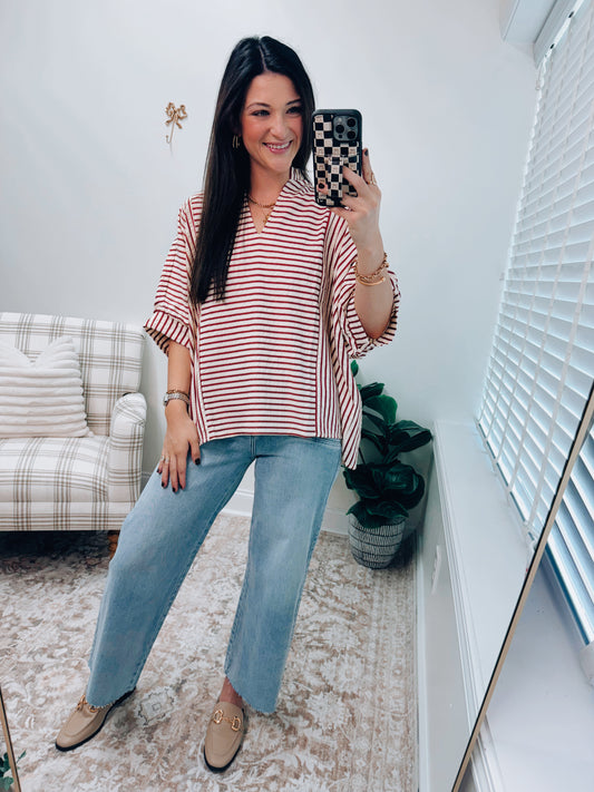 Rustic Stripe Textured Dolman Top