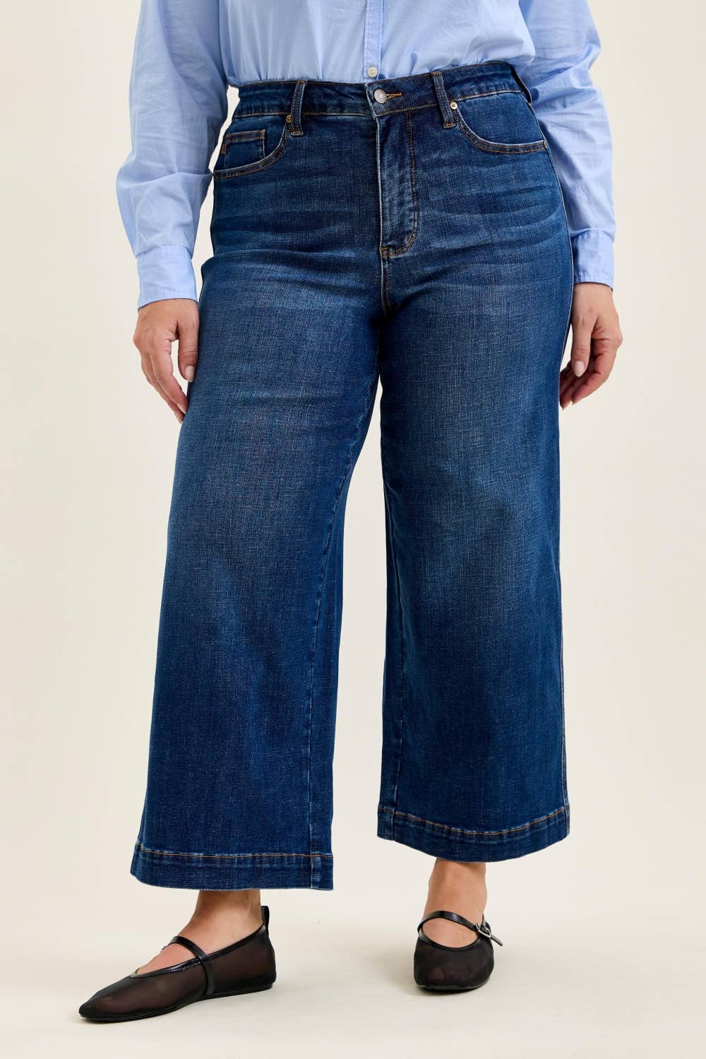 CURVY Deep Indigo Cropped Wide Leg Denim | Judy Blue