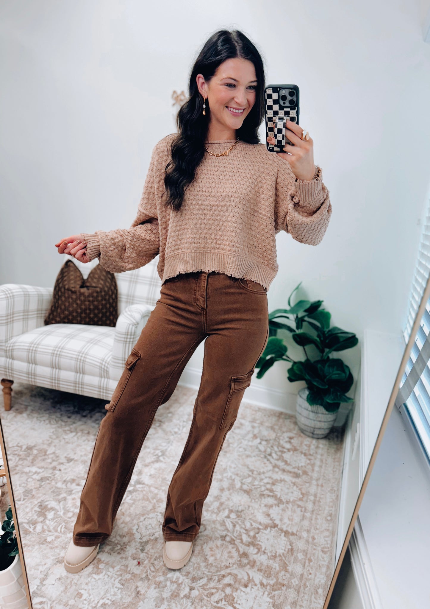 Taupe Textured Knit Sweater