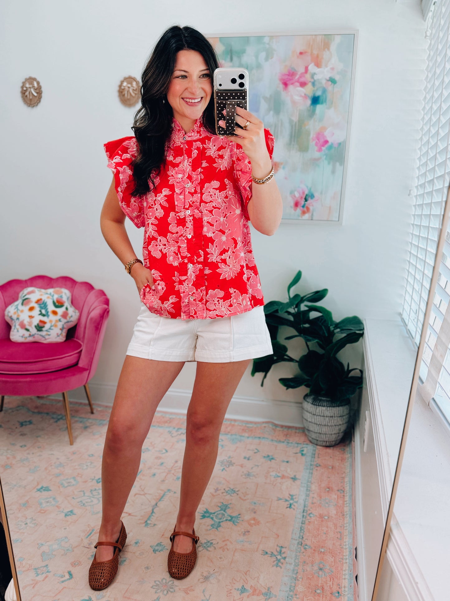 Emory Red Mix Eyelet Top