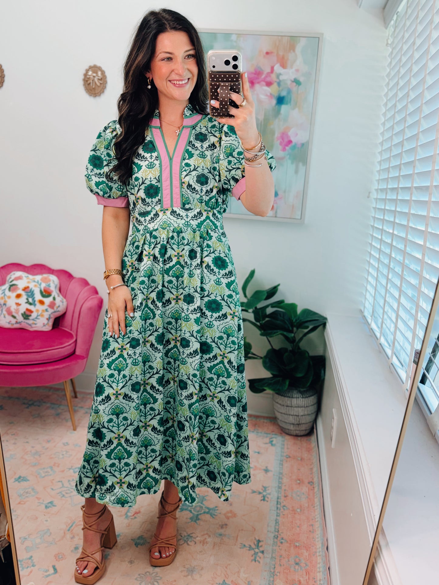 Green Mix Color Block Midi Dress