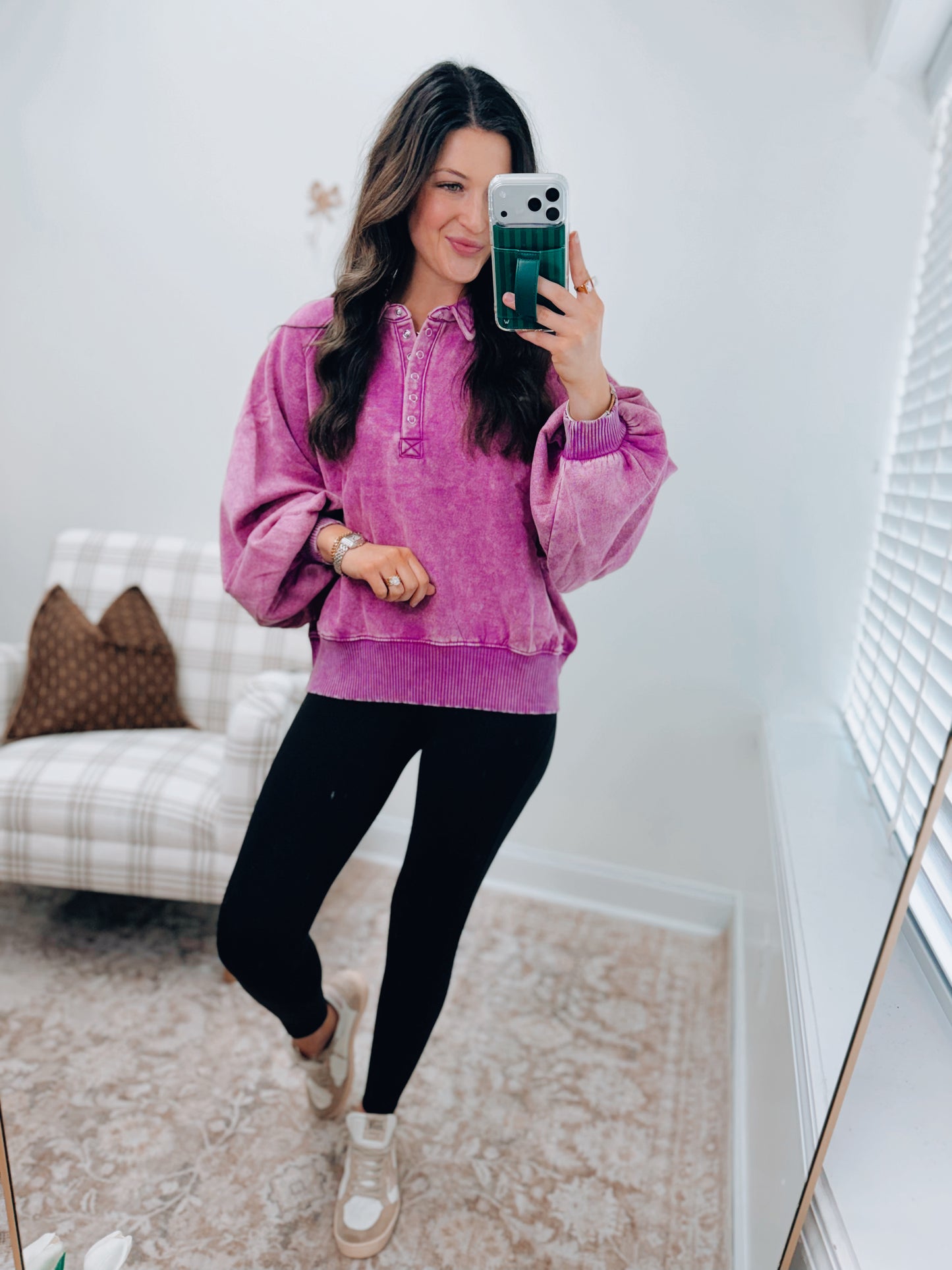 Mineral Wash Button Pullover - Plum