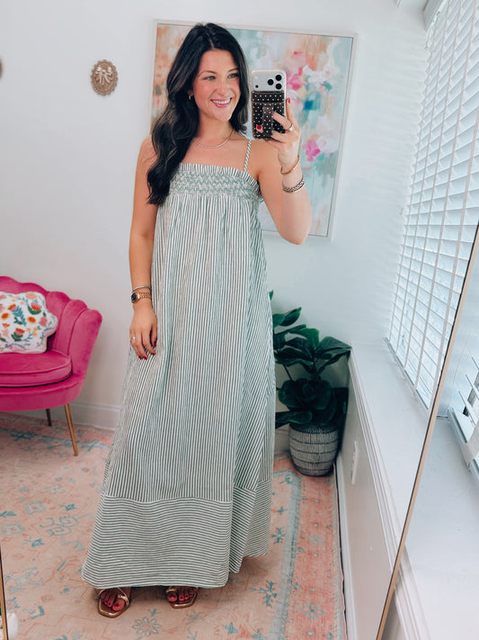 Emerson Smocked Stripe Midi Dress