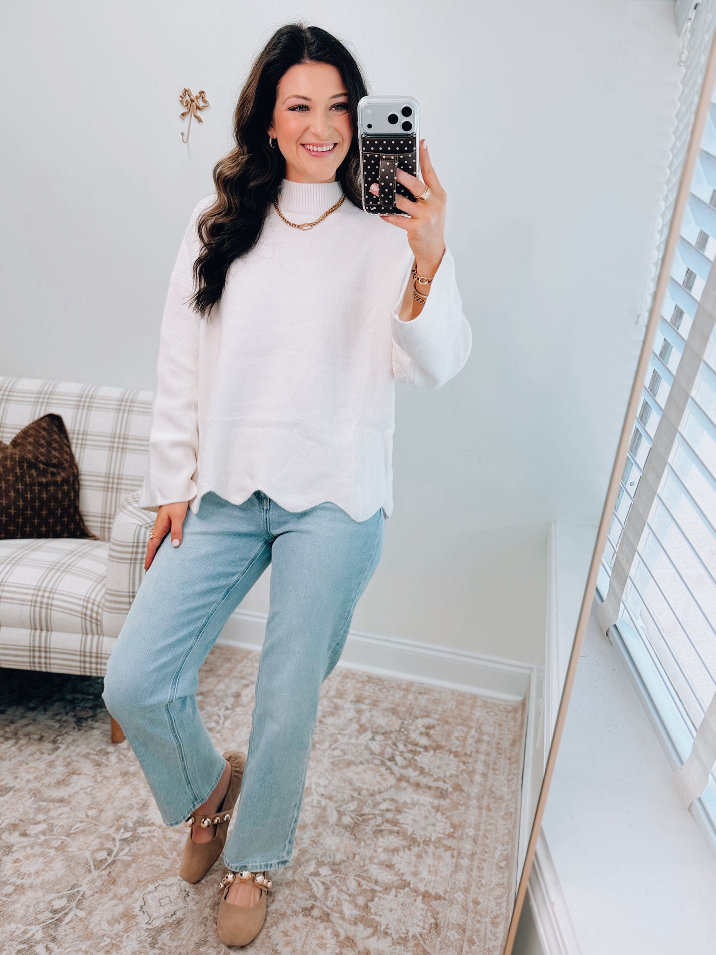 Spruse Scallop Trim Knit Sweater - Ivory