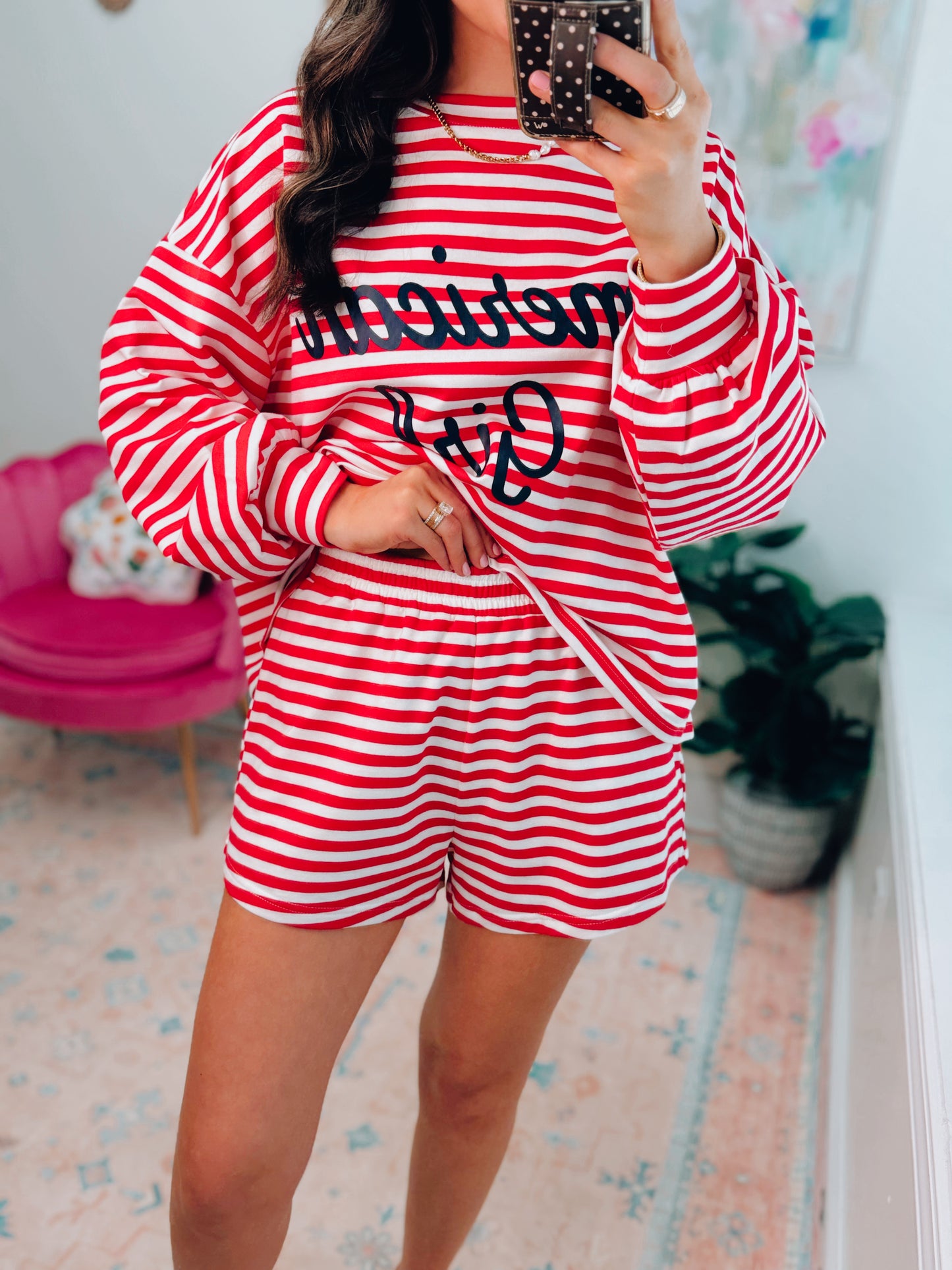 American Girl Red Striped Comfy Set