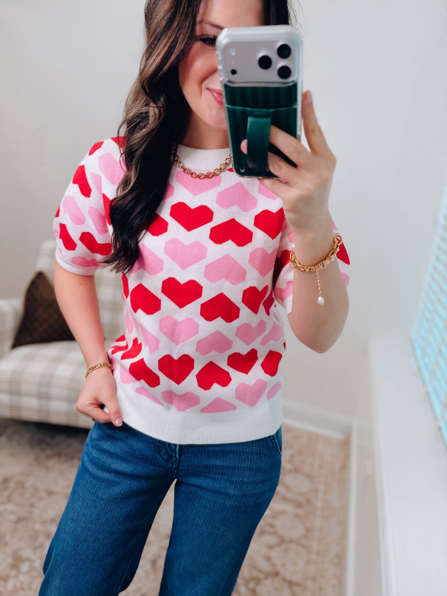 Two-Tone Heart Sweater Top