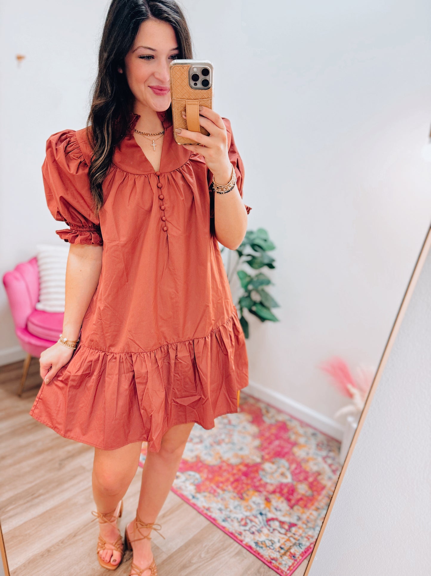 Chestnut Button Mini Dress