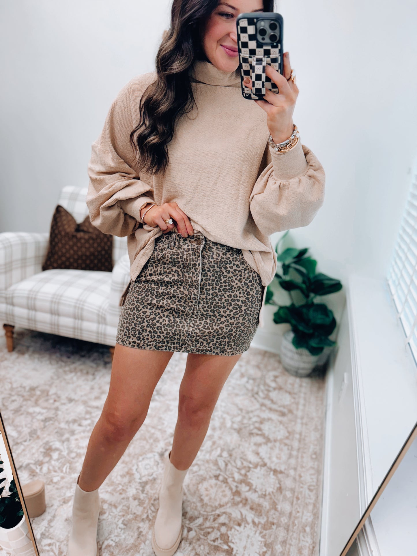 Leopard Denim Mini Skirt