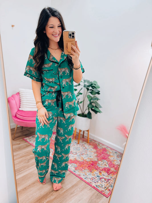 Calling Leopards Satin Pj Set