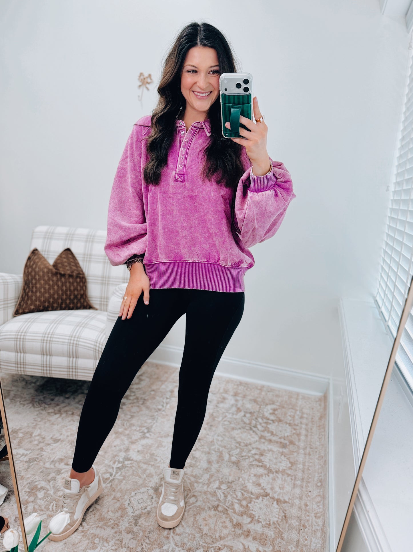 Mineral Wash Button Pullover - Plum