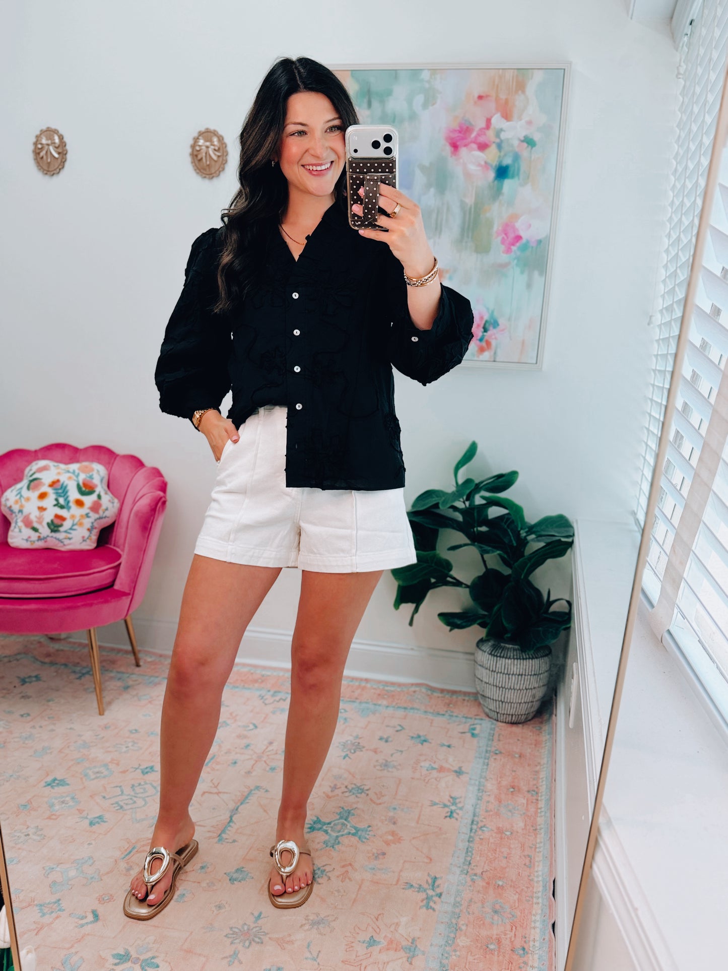 Romilly Floral Embellished Black Top