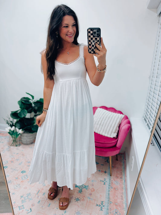 CURVY White Scallop Trim Midi Dress