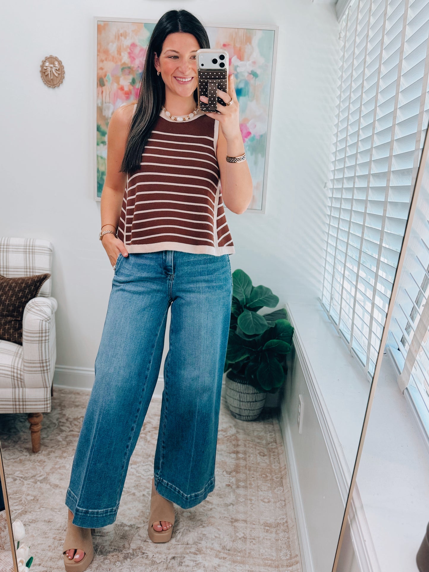 Brown Striped Knit Tank