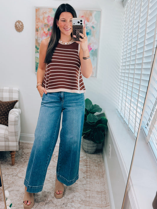 Brown Striped Knit Tank