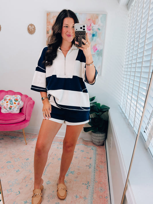Tinley Color Block Zipper Shorts Set